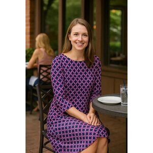 Laundry Shelli Segal Geometric Shift Dress Rose Inkblot Medium NWT Stretch Knit